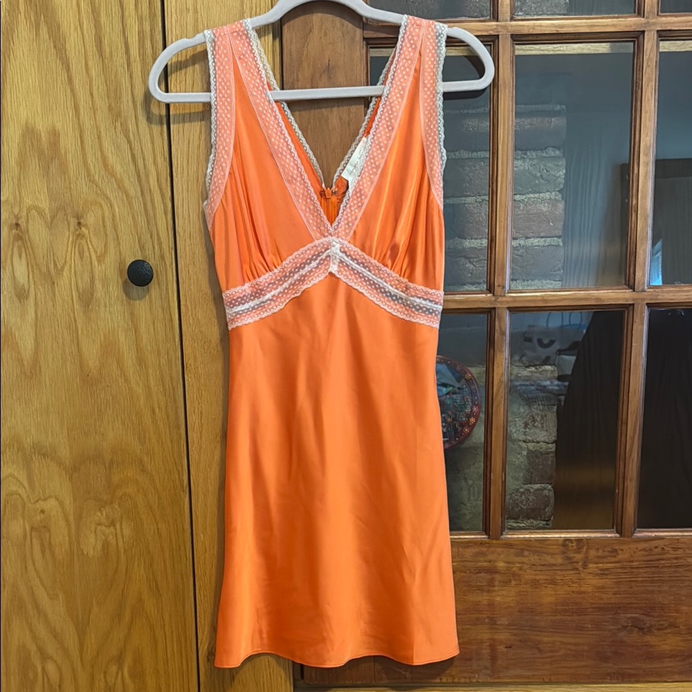 Orange Chemise with White Trim and V-Neckline